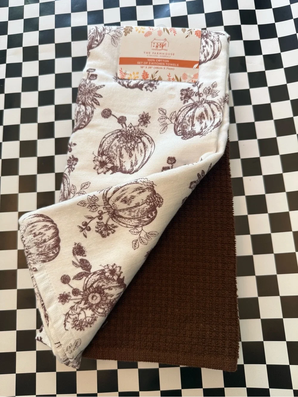 The Farmhouse Collection Pumpkin Print Cotton Kitchen Towels - Brown/White